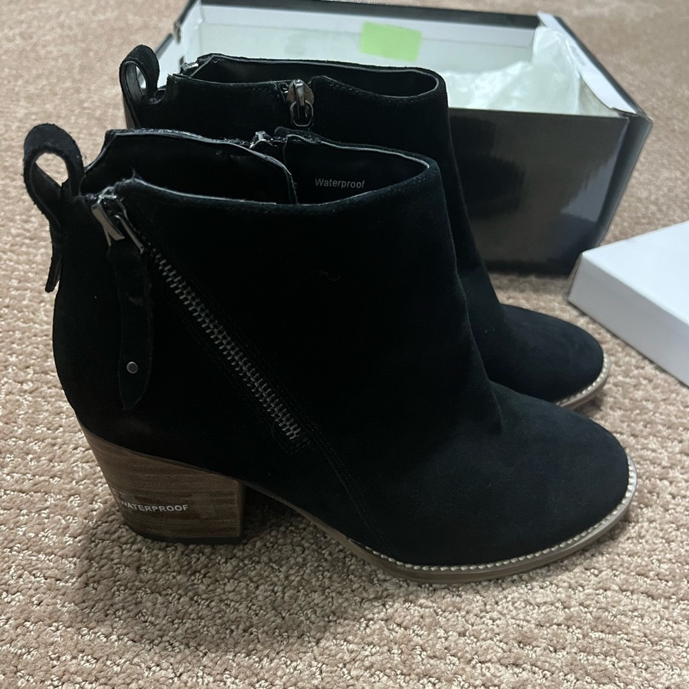 NWT black suede booties. Waterproof!